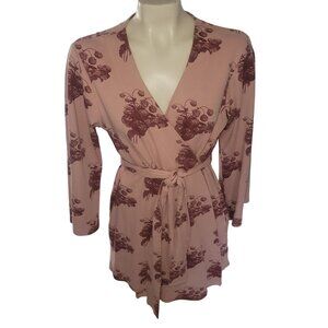 Kate Quinn XS/S Organic Cotton Pink Robe With Floral Print‎ & Tie Waist